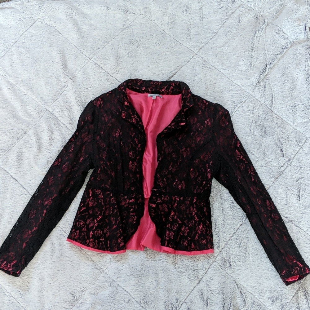 Pink and black lace overlay suit coat